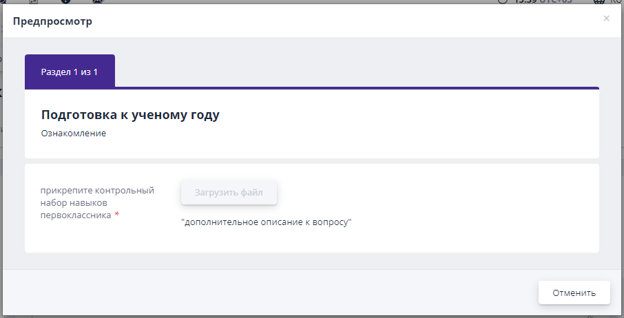 Предпросмотр анкеты